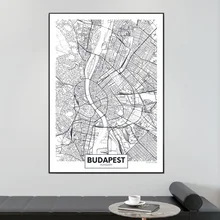 Pintura de lienzo de Mapa de Ciudad, carteles e impresiones en blanco y negro para decoración del hogar, sala de estar, Hungría, Hungría