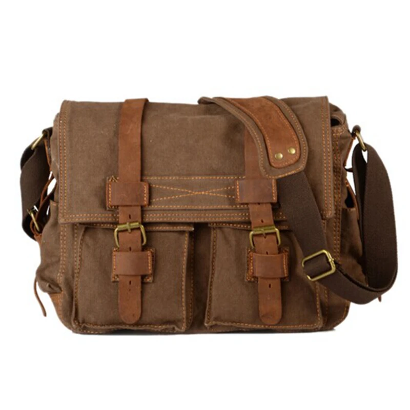  ABDB Men's Vintage Canvas Leather School Military Shoulder Bag Messenger Sling Crossbody Bag Satche - 32725986190