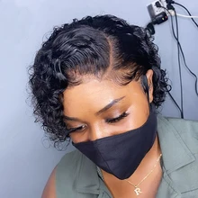 Beeos-peluca corta con rulos de corte Pixie 250%, 4x4, pelucas de cabello humano brasileño Remy, cabello humano de 8 pulgadas prearrancado con pelo de bebé