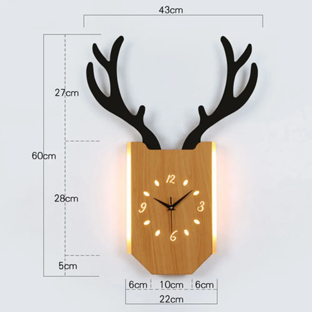 18W Wall Clock Lamp Bedroom Nordic Antlers Modern Living Room Bedside Clock Wall Light Indoor Lighting Industrial Decoration