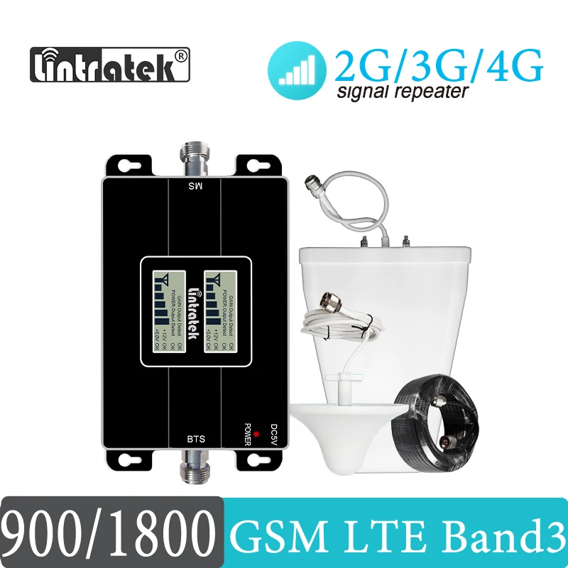 Усилитель сигнала Lintratek 2G 900 3G 1800 усилитель сотового GSM DCS МГц Ретранслятор