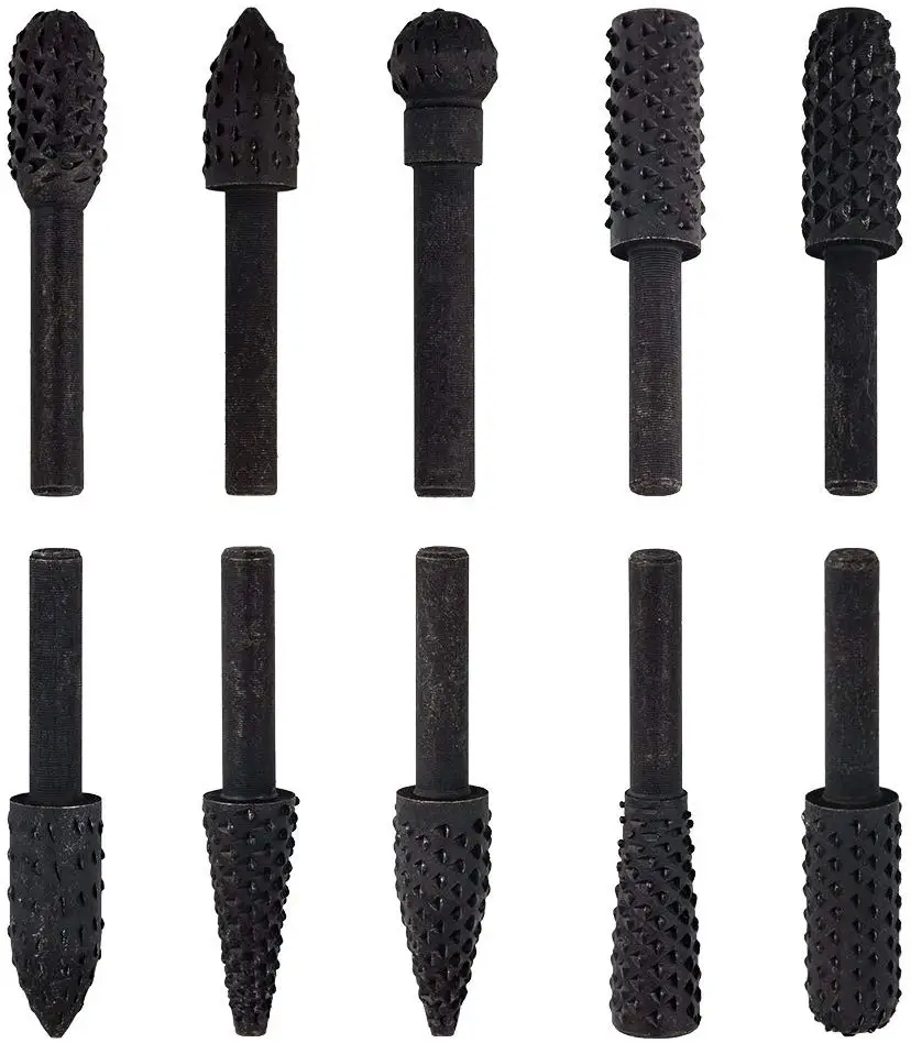 10pcs 1/4" Shank Rotary Craft Files Carbon Steel Rotary Rasp File Rasp Burrs Bits Grinding For Woodworking Popular Shapes