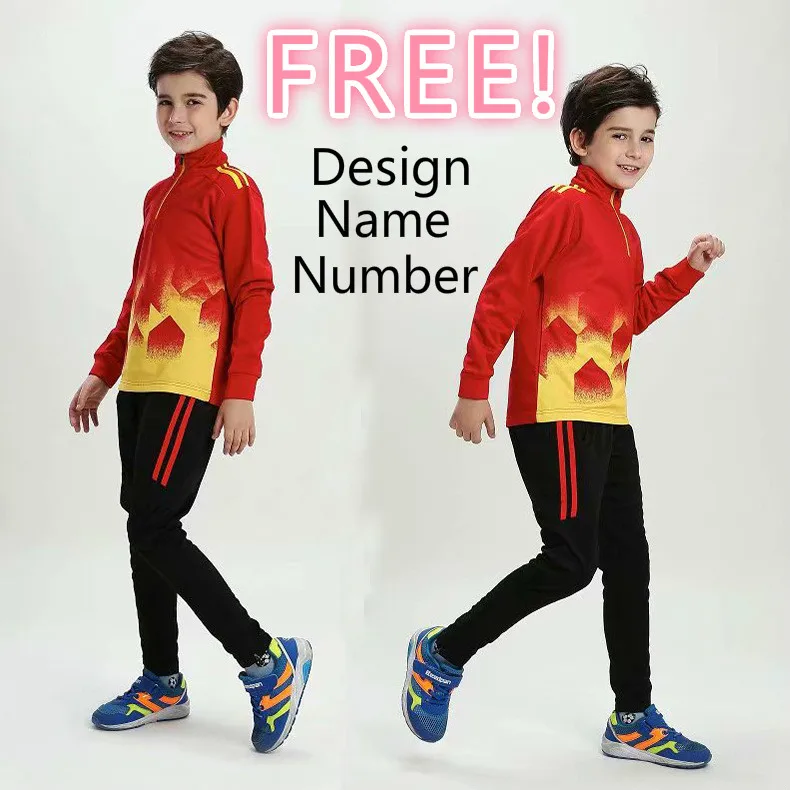 

Winter Children High Quality Long Sleeve Soccer Uniforms Fleece Lined Football Jerseys Kit Training Suit Tracksuits Free Design