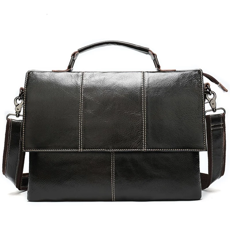 Маленький мужской портфель, деловая сумка на плечо, натуральная кожа, кожаная сумка для ноутбука, сумка-мессенджер, Bolso Hombre Bolsa Masculina Sac - Цвет: Coffee