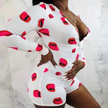 

Sexy Women Bodysuit Sleepwear Long Sleeve Deep V Neck Bodycon Stretch Leotard Short Romper Pajamas Onsie Women Jumpsuit Overalls