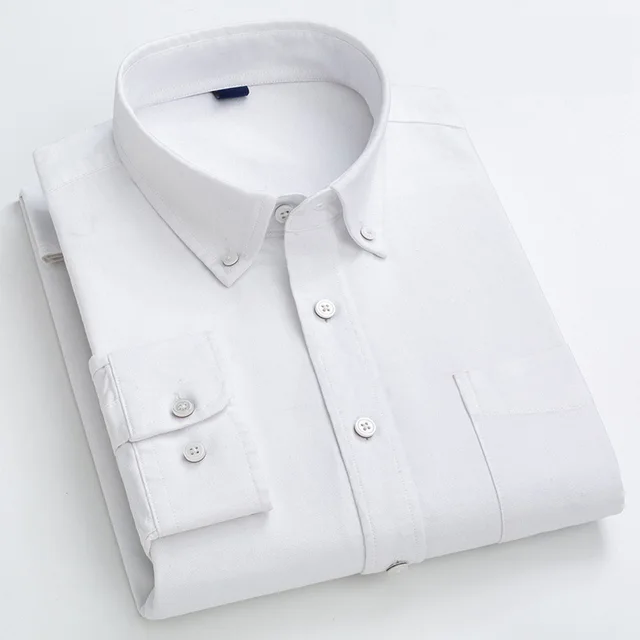 100% Cotton Oxford Plaid Solid Color Striped Shirt Tops Casual Long Sleeve Shirt Slim Fit Shirt Men Camisa Social Korean Clothes 821