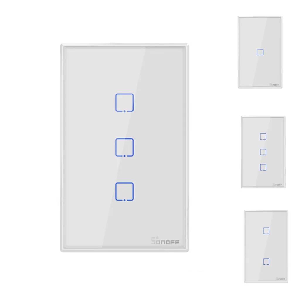 

SONOFF T2US TX Smart Wifi Touch Wall Light Switch Border Smart Home 1/2/3 Gang 433 RF/Voice/APP Control US Standard