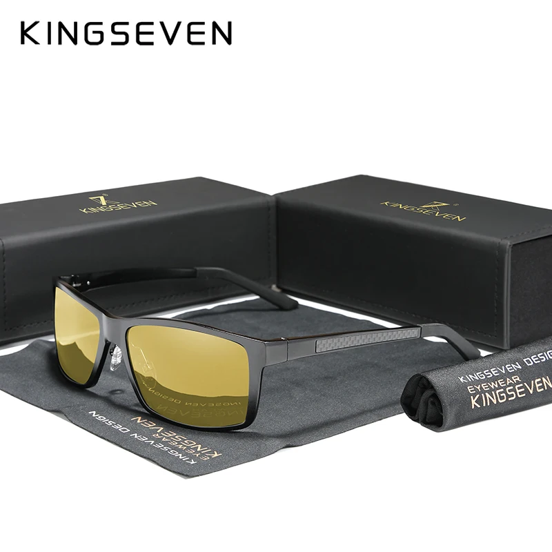 Night Vision KINGSEVEN мужские солнцезащитные очки из алюминиево-магниевого сплава, поляризованные зеркальные очки для вождения для мужчин/женщин UV400 Oculos - Цвет линз: Night Vision