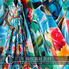 На заказ шелковая саржевая ткань усовершенствованная цифровая печать ткань 1,4 метров ширина высококлассное платье материал платье с шелковой тканью