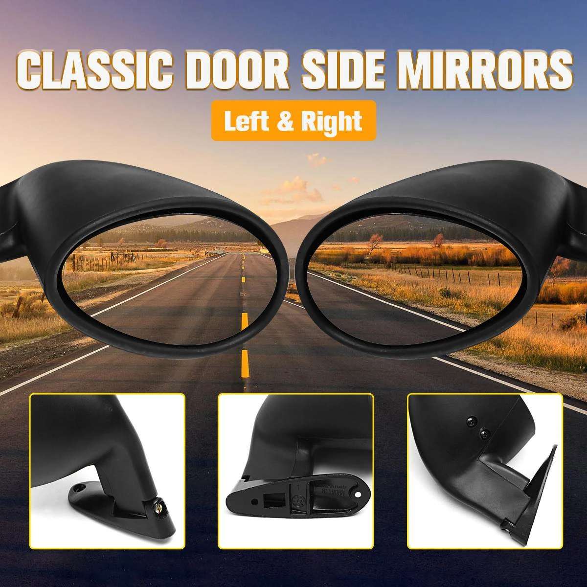 NEW SINGLE VINTAGE STYLE SIDE MIRROR CAN BE USED ON THE RIGHT OR LEFT SIDE . NEW SINGLE VINTAGE STYLE SIDE MIRROR CAN BE USED ON THE RIGHT OR LEFT SIDE .