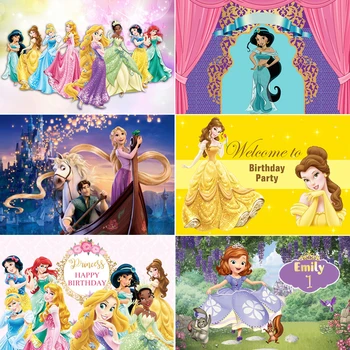 

InMemory Cartoon Princesses Girls Birthday Party Photography Backgrounds Jasmine Rapunzel Tangled Sofia Backdrop Photo Studio