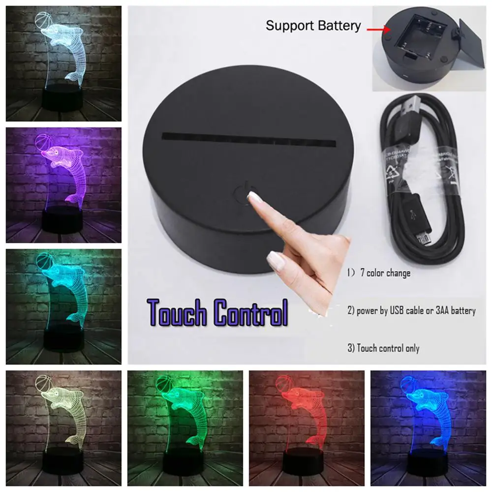 USB 7 Color Kawaii Dolphin Play Ball 3D лампа Мультфильм USB ночной Светильник многоцветный светодиодный RGB светильник ing лампа Luminaria детская игрушка Рождественский подарок - Испускаемый цвет: USB 7 Color