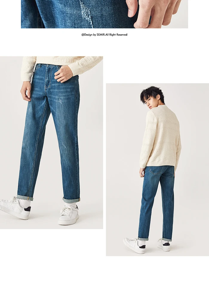 Мужские джинсы SEMIR, новинка, зимние обтягивающие штаны, черные Стрейчевые корейские штаны для взрослых, модные, качественные, цветные