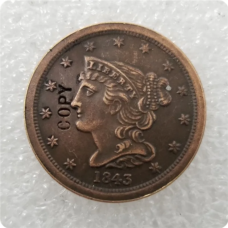 1843 США 1840-1857 Заплетенные волосы пол-цента копии монет - Цвет: 1843
