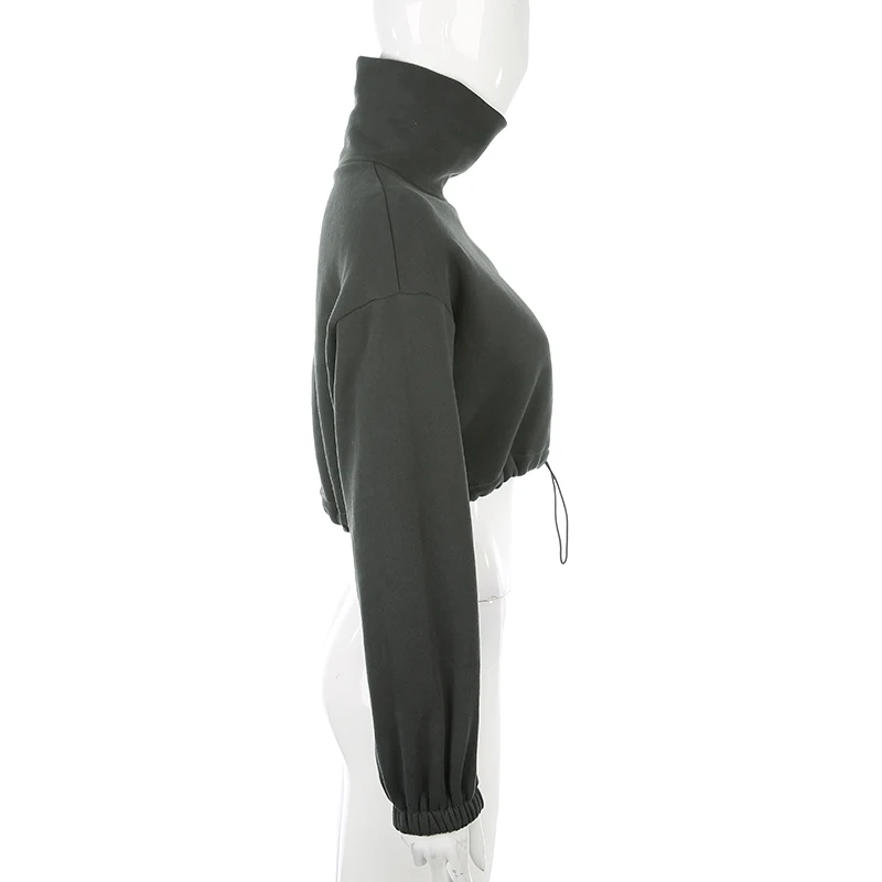 IAMSURE Streetwear Letter Print Long Sleeve Casual Loose Pullovers For Women Autumn Fashion Turtleneck Lady Cropped Sweatershirt