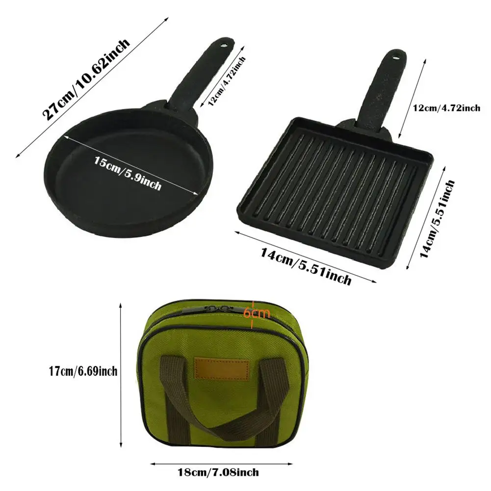 2pcs Mini Frying Pan Round Square Steak Grill Pan Non-stick Barbecue Tools Kitchen Outdoor Camping Picnic BBQ Eggs Cooking Pan