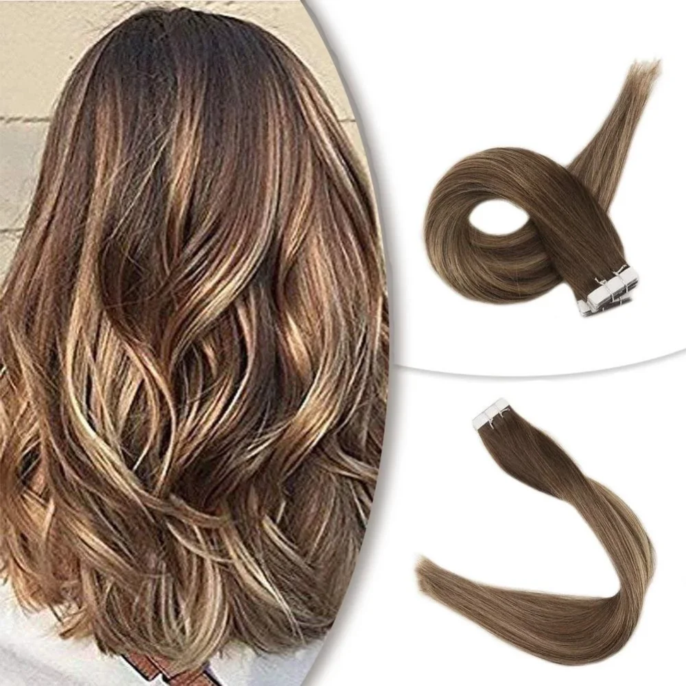 Полный блеск Balayage цвет омбер человеческие волосы на ленте для наращивания 20 шт 50 г блонд коричневый лента для наращивания машина сделано remy