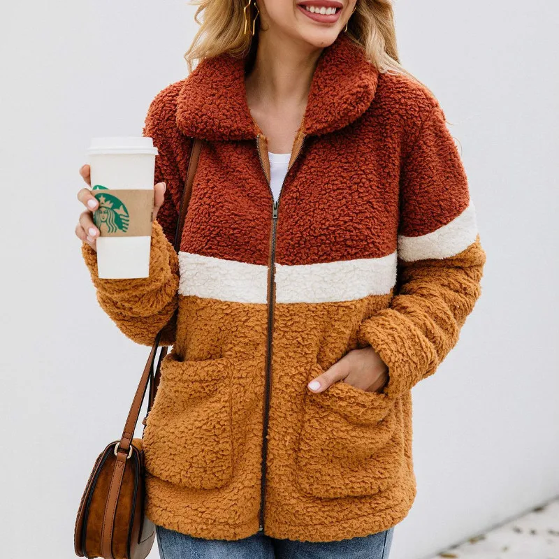 LOGAMI Teddy Coat Women Autumn Winter Patchwork Fleece Faux Fur Coat Women's Thick Warm Casual Jacket Coat