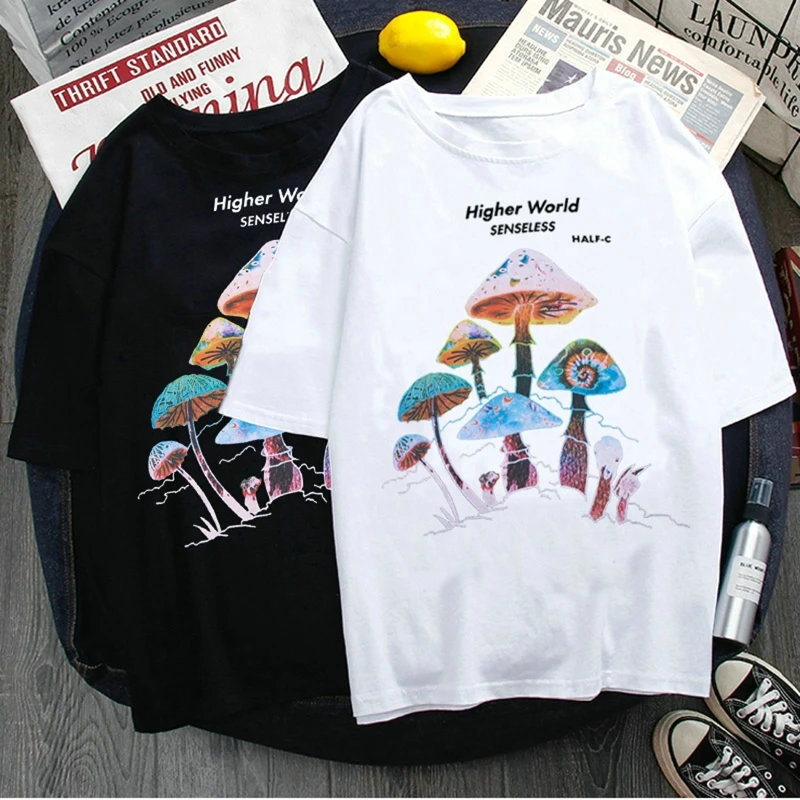 Гриб Kawaii кепки в стиле Tumblr гранж Графический для женщин футболка 90s Harajuku Весенняя
