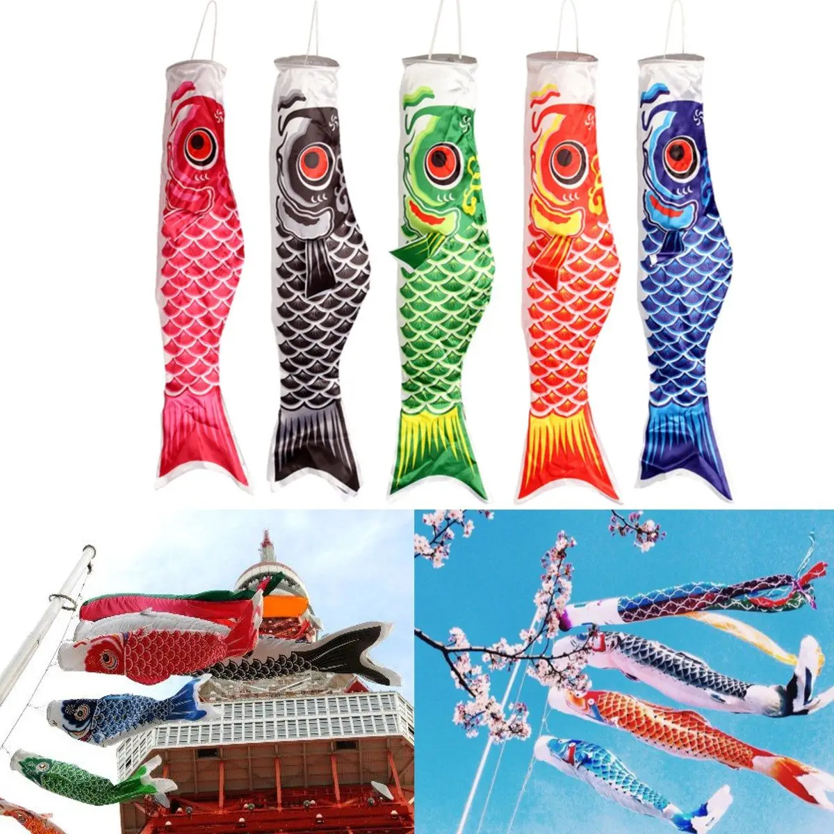 70CM Colorful Japanese Koi Nobori Windsock Carp Wind Sock Koinobori Fish Kite Flag Party Home Yard Hanging Decor