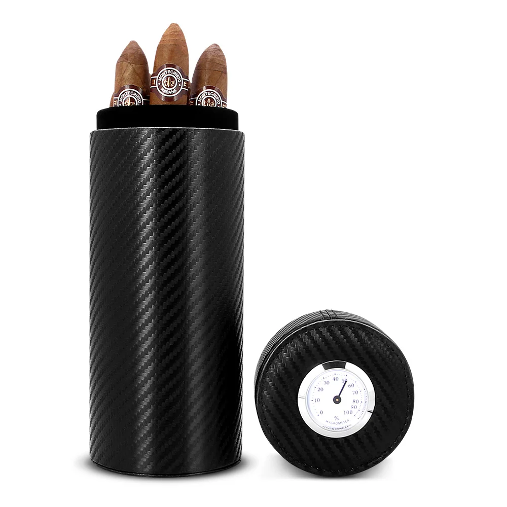 Hot sale CIGARLOONG Cigar Tube Travel Portable Carbon Fibre Moisturizing with Humidifier Hygrometer Humidor CLJ-3013A | Дом и сад