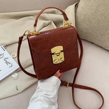 

Luxury Women Handbags Chic Lock Crocodile Pattern Shoulder Crossbody Bags for women Mini Solid Color Pu Leather Female Purses