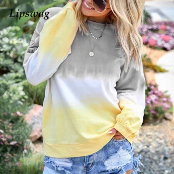 

Lipswag Women Autumn Winter Gradient Color Print Hoodies Sweatshirt Casual O Neck Long Sleeve Pullover Female Tracksuit Tops 5XL