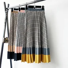 8529- осенне-зимняя хлопковая ткань, новое Сращивание сетки Женская плиссированная юбка длинная юбка для девочек