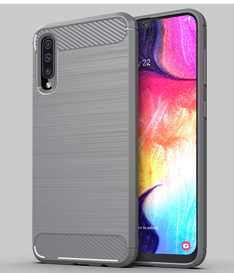 10pcs/lot Brushed Carbon Fiber Soft Bumper Back Cover Case For Samsung Galaxy A6 A8 Plus A7 A9 A9 Star Lite - Цвет: Серый