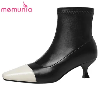 

MEMUNIA 2021 New Arrive Ankle Boots For Women Mixed Colors Genuine Leather +Pu Stretch Boots Fashion Casual Party Shoes Woman