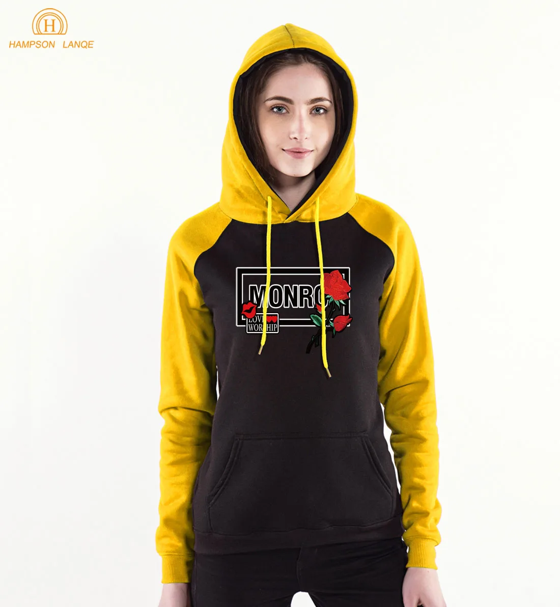 Повседневные женские толстовки с капюшоном Love workment Monroe& Red Rose,, весна-осень, женские толстовки с капюшоном, теплый флисовый спортивный костюм