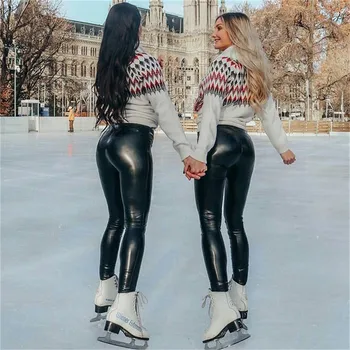 

Autumn Winter Women Black Leather Pants Elastic High Waist Solid Color Pencil Long Pant Sexy Female Bodycon Package Hip Trousers