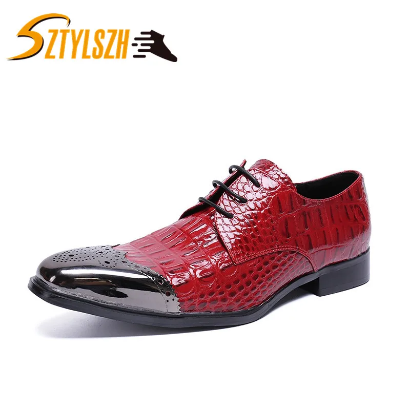 Men Formal Shoes Genuine Leather Luxury Brand Pointed Toe Dress Footwear Male Office Italian Brogue Oxford Shoes Glossy Men shoe