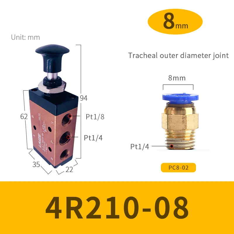 Пневматический переключатель ручной клапан 4R210-08 ручной нажимной клапан механический клапан цилиндр клапан переключатель клапан пневматический контроль - Цвет: 8