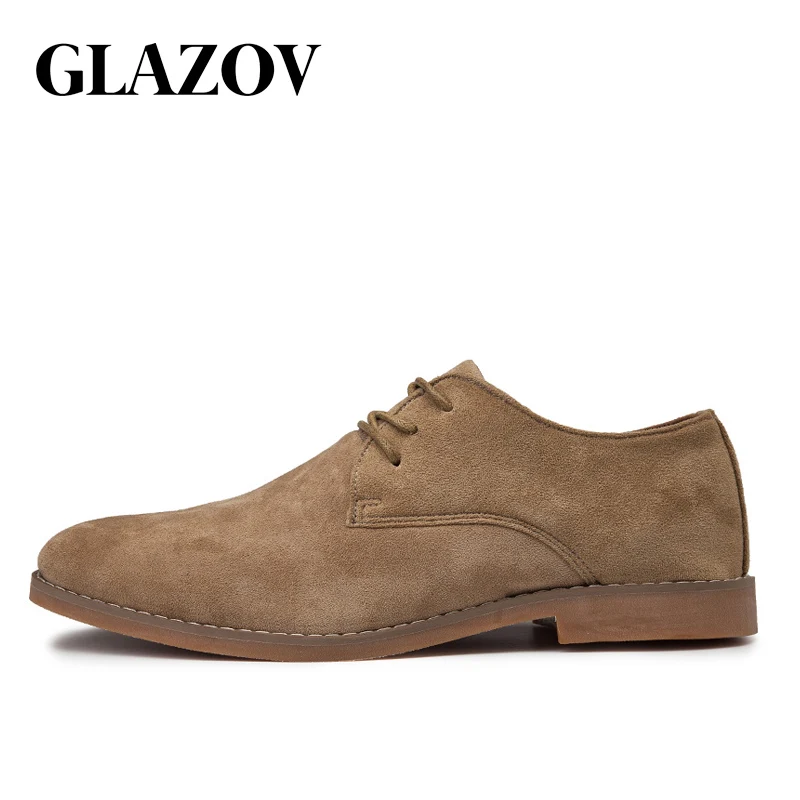 Khaki GLAZOV новые Брендовые мужские туфли оксфорды из высококачественной замши; сезон весна-осень; повседневные мужские кожаные туфли; Мужские модельные туфли; большие размеры 39-46 - Цвет: Khaki