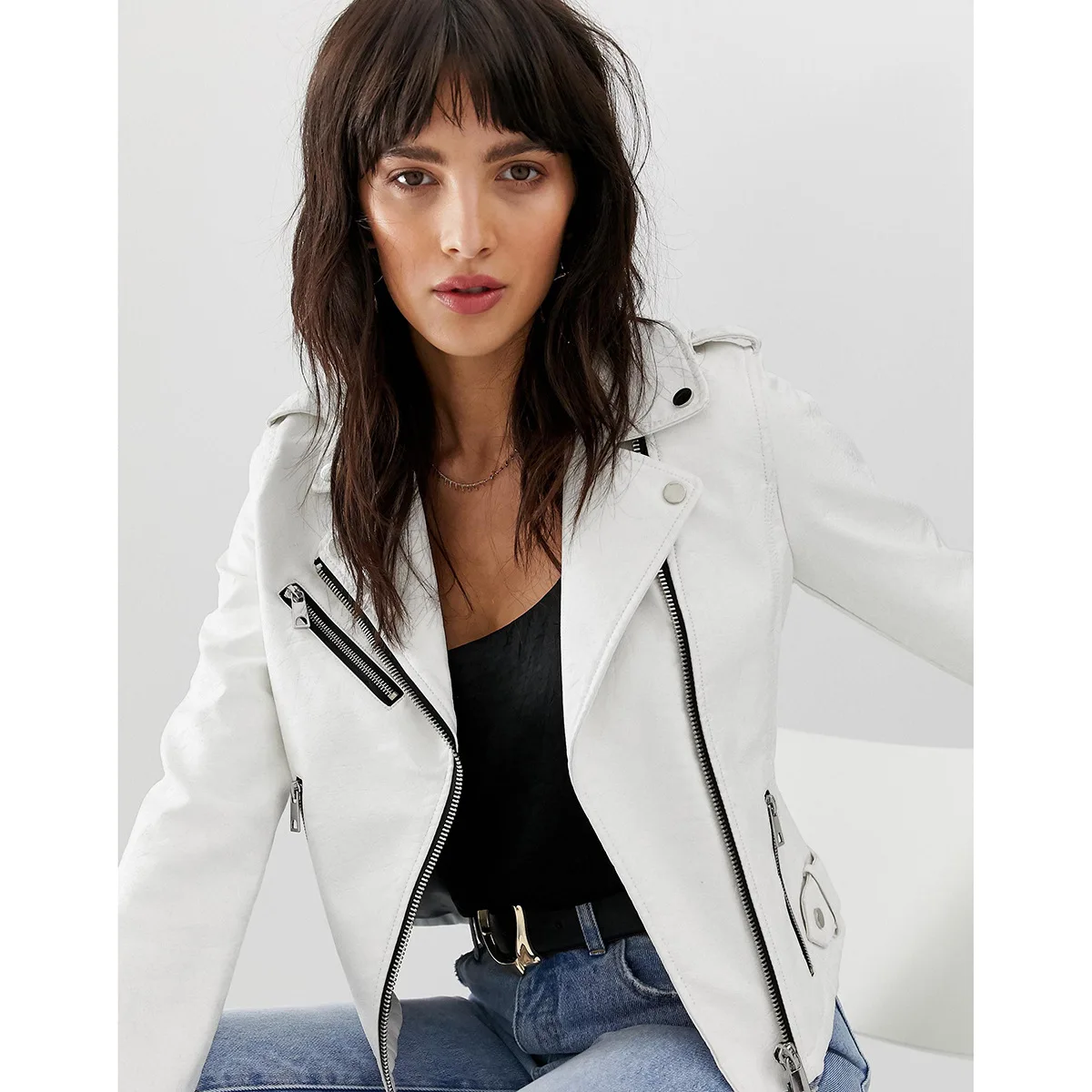 

Haoduoyi-Style Motorcycle Handsome British Style Fold-down Collar Short Slimming Zipper Jacket 2019 Autumn New Style