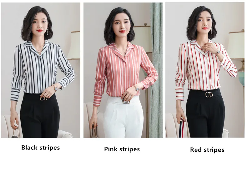 Naviu high quality autumn new fashion office shirt for women blouses slim wild vertical stripes shirt long sleeve tops