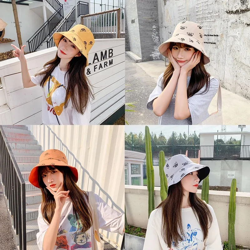 

FJHERLMOS 2020 New Lip Print Korean Net Red Fisherman Hat Female Double-sided Summer Sun Visor Foldable Bucket