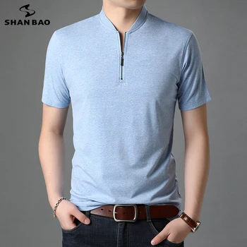 

Elegant business gentleman brand clothing men's slim short-sleeved T-shirt 2020 summer comfortable zipper stand-up collar shirt