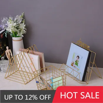 

Wrought Iron Bookcase Magazine Storage Rack Nordic Triangle Geometry Book Magazine Wall Hanging Display Storage Decorative Stand