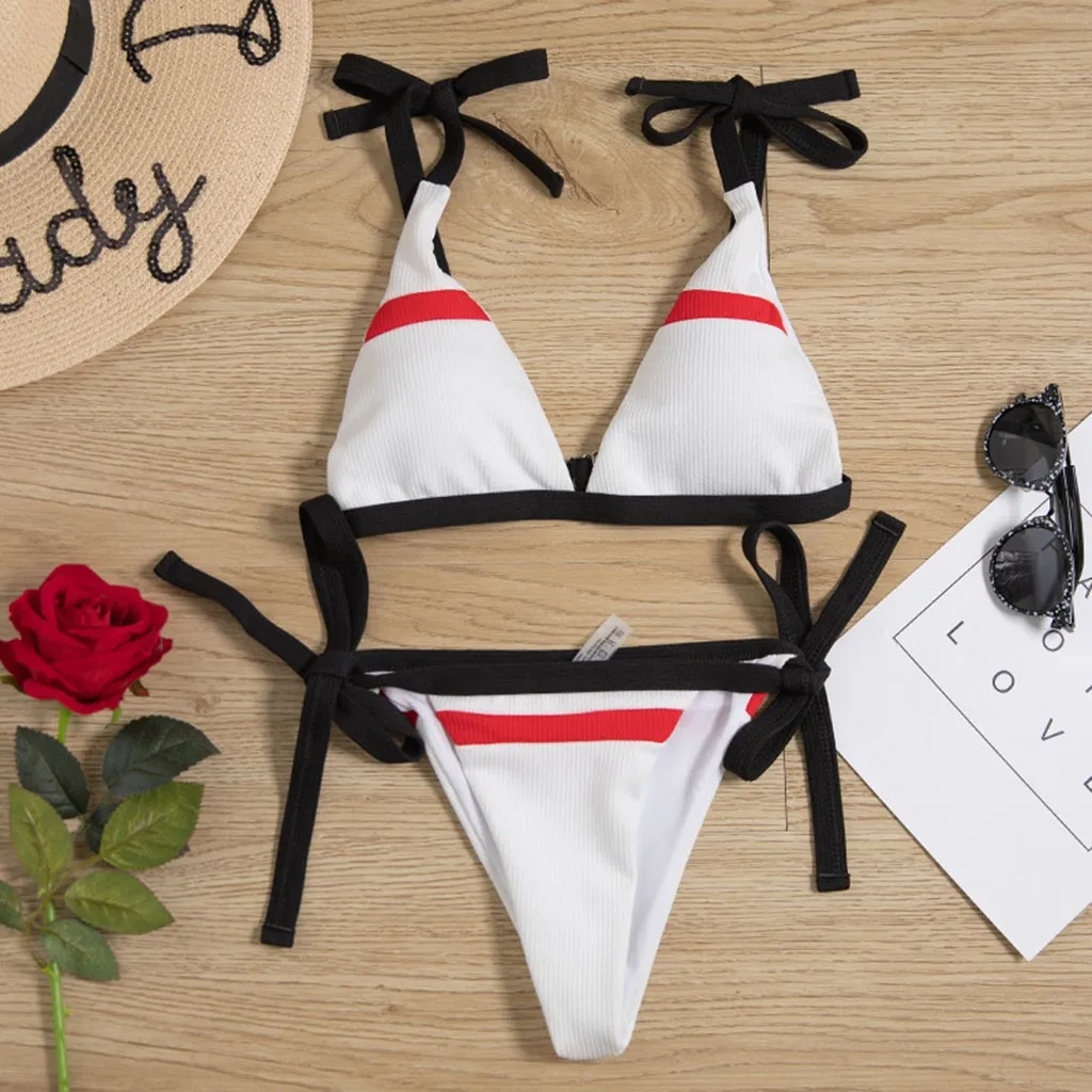 

2019 Best Sales Womens Bathingsuit Padded Patchwork Monokini Push Up Biquini Split Bandage Straps String Daily Female Intimate