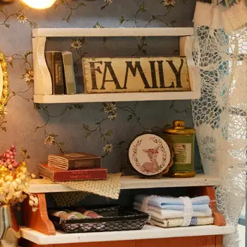 

New Vintage Home Decoration Accessories DIY Miniature Dollhouse Kit Realistic Mini 3D Wooden House Room LED Christmas Birthday G