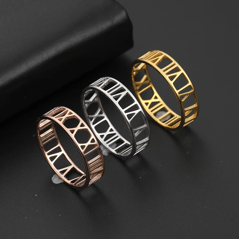 Couple Rings Jewelry Skyrim Numerals Stainless-Steel Rose-Gold-Color Roman Women Classic