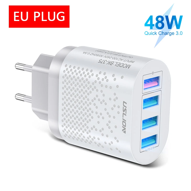 phone charger USLION 48W Quick Charge QC 3.0 USB Universal Mobile Phone Charger Wall Fast Charging Adapter For iPhone Samsung Huawei Xiaomi 12 65 watt usb c charger Chargers