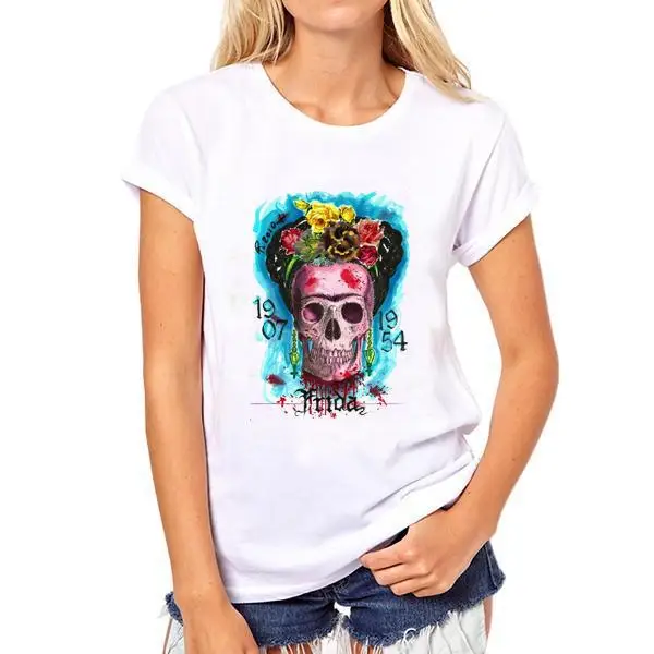 

AliExpress EBay Dunhuang New Style Mexico Buddha Rida Frida Kahlo Short-sleeve T-shirt for Women