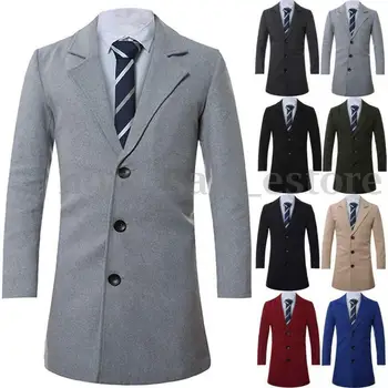 

Mens Wool Long Peacoat Overcoat Outwear Coat