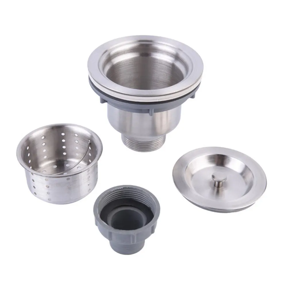 Kitchen Sink Drain Strainer Assembly Sink drain 304 Stainless Steel with Removable Deep Waste Basket and Sealing Lid 3-1/2-inch Silver