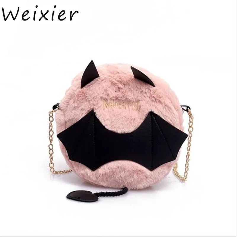 Женская плюшевая маленькая сумка WEIXIER в виде монстра летучей мыши круглая