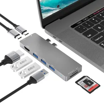 

Type C Hub Adapter 4K HD 3 USB 3.0 Ports SD TF Card Reader USB C Hub 8 in 1 Replacement for MacBook Pro
