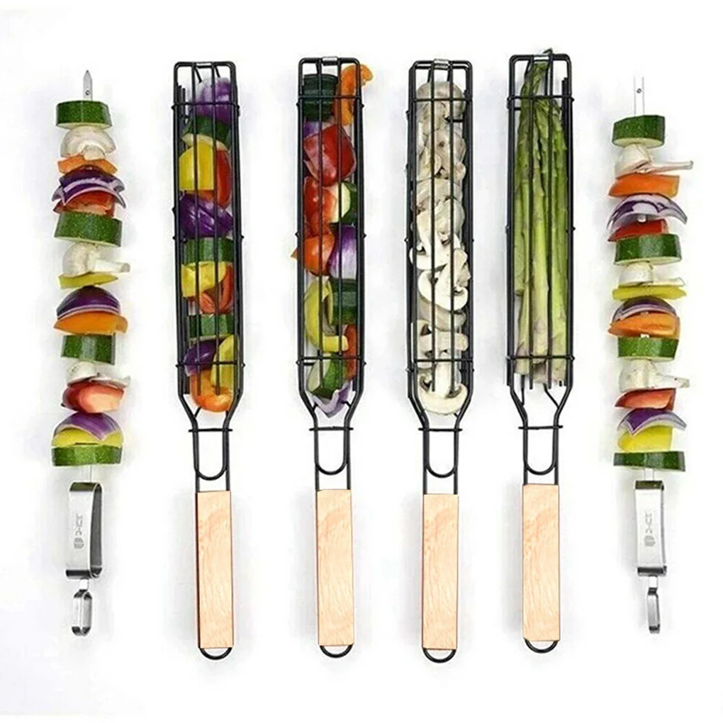 1/2pcs Portable BBQ Grilling Basket Stainless Steel Nonstick Barbecue Grill Tools Mesh Kitchen Outdoor |